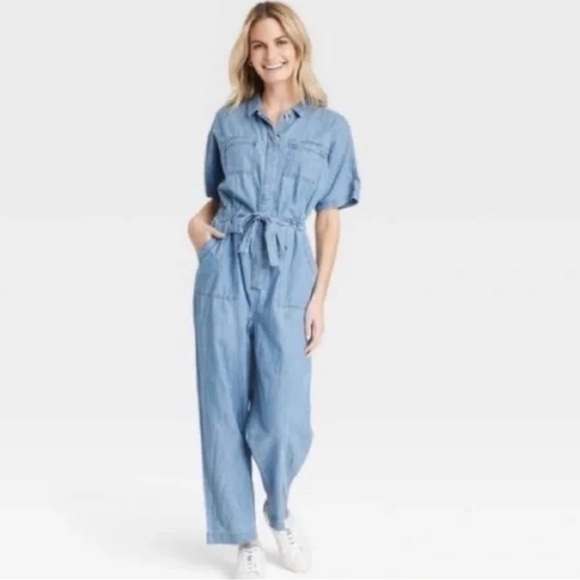 Universal Thread Denim Chambray Boiler Cotton Jumpsuit Size 4 - Picture 1 of 8